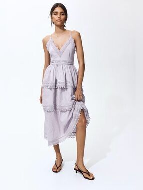 H&M WOMEN Lace-trimmed cotton dress (light Purple) NWT-Sz Small 1333626001